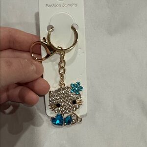 Gold and Blue Crystal Keychain